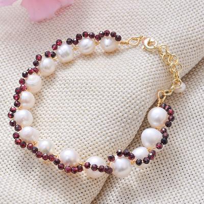 New Style Elegant Natural Freshwater Pearl & Garnet Stone 14K Gold Filled Female Short Beads Chain Bracelet  Gifts 2026