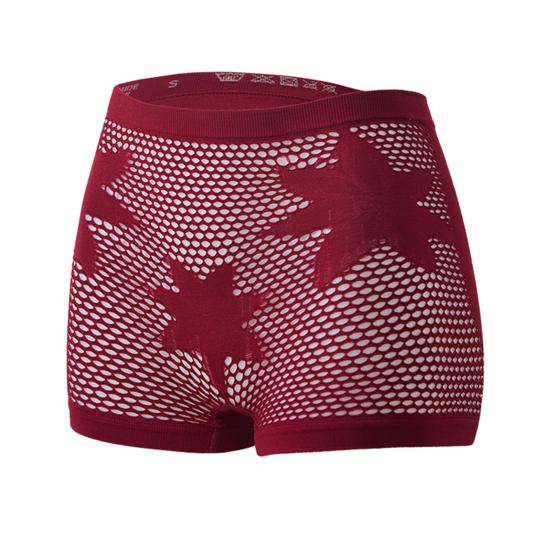 Women's Hollow Sheer Boxer Briefs Seamless Star Pattern Boyshorts Underwear High Waisted Stretch Full Coverage Panties