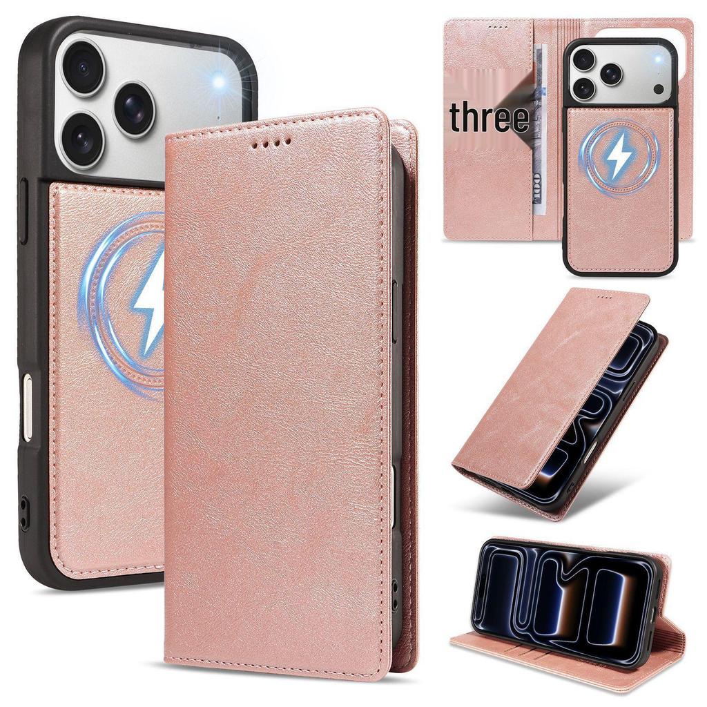 iPhone 18 Pro Max Magnetic Leather Case with Imitation Cowhide Texture and Flip Card Holder
