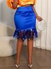 Plus Size Royal Blue Sequin Tassel Bodycon Satin Skirt - High Waist, Slimming, Nightclub Style