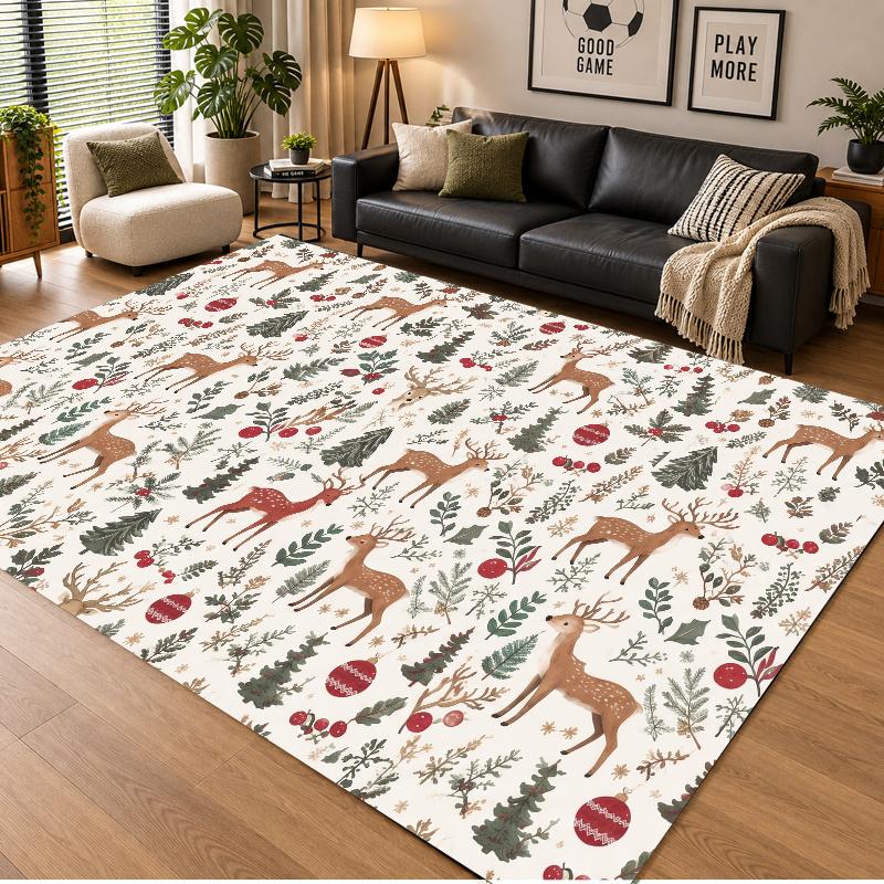 Christmas Theme Floor Carpet, Soft Area Rug, Xmas Indoor Home Holiday Decoration