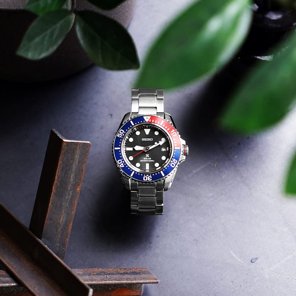 Seiko Ceas SEIKO SNE591P1 Produs PROSPEX Solar Diver Quartz Pepsi Color Ceas Diver Scuba Analog Bandă din oțel inoxidabil Sapphire Glass (Intern