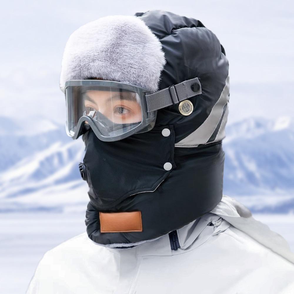 Russian Ushanka Winter Plush Hats with Goggles Cycling Windproof Cap Pilot Hat Lei Feng Hat  Sports