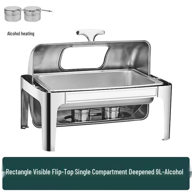 Gold-Plated Stainless Steel Buffet Warmer with Full Lid and Visible Insulation