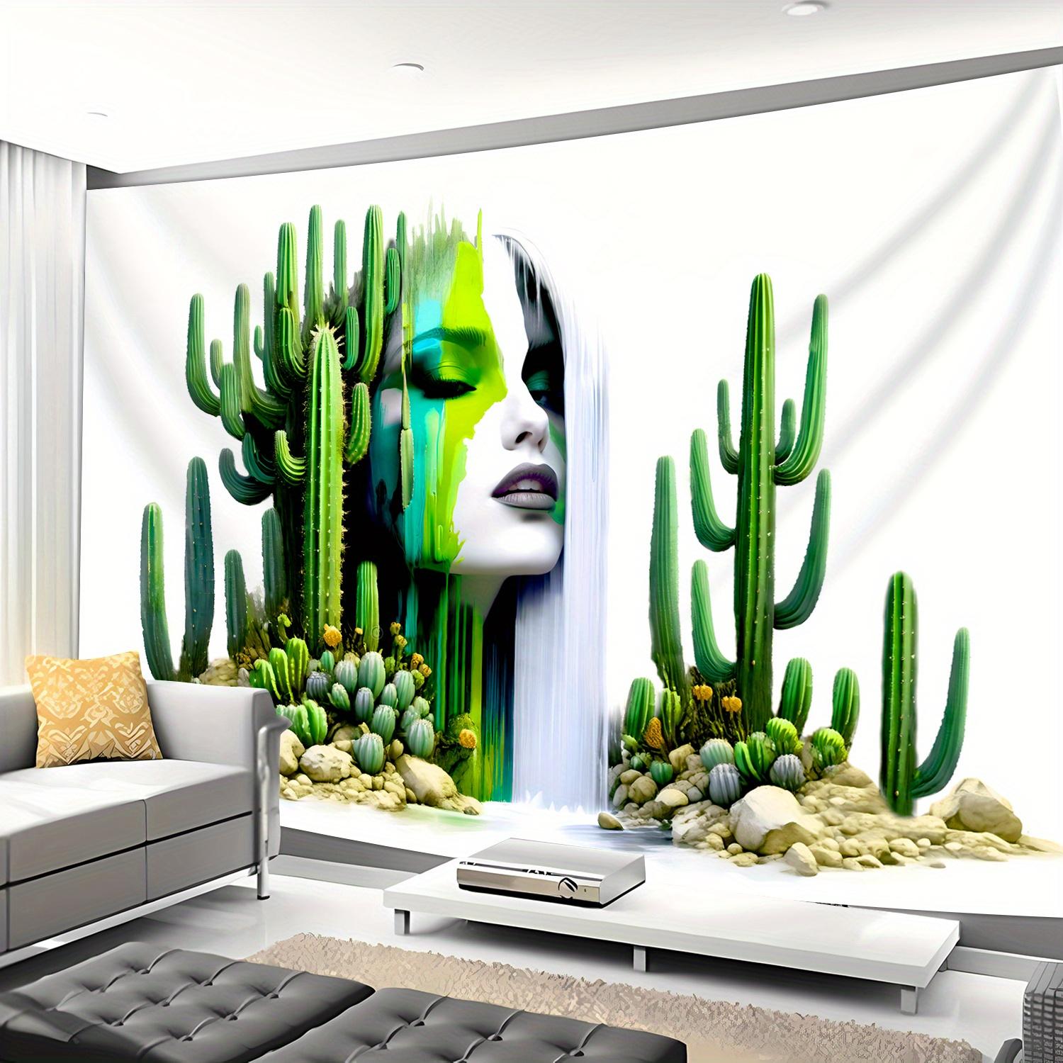 1pc Extra Large Fashion Cactus Face Makeup Landscape Photo Tapestry Polyester Aesthetic Print Wall Hanging Large Wall Art fo 74x94cm(29x37in)
