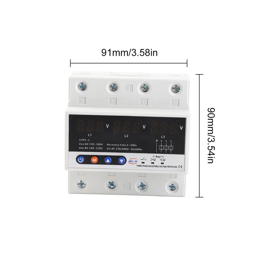 Three Phase Over And Under Voltage Protector Automatic Recovery Din Rail Adjustable Voltage Protective Device 63A 380V