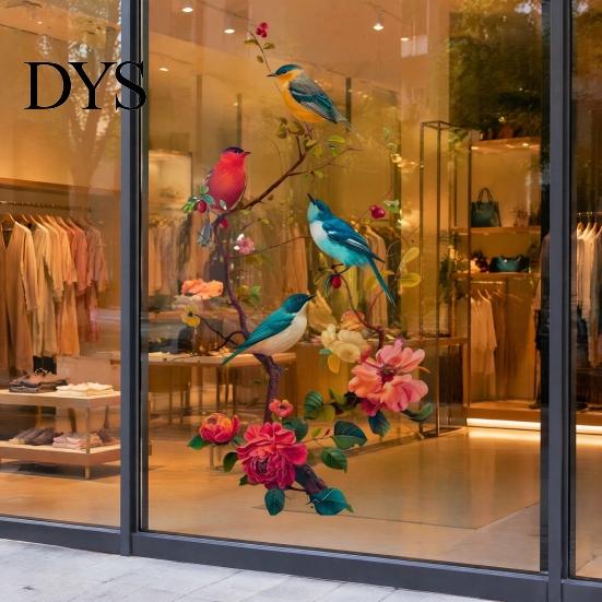 Creative Gifts for Window Decor Watercolor Bird And Flower Cling, Static PVC Waterproof Glass Sticker, Removable Art Pattern Stickers Decors,