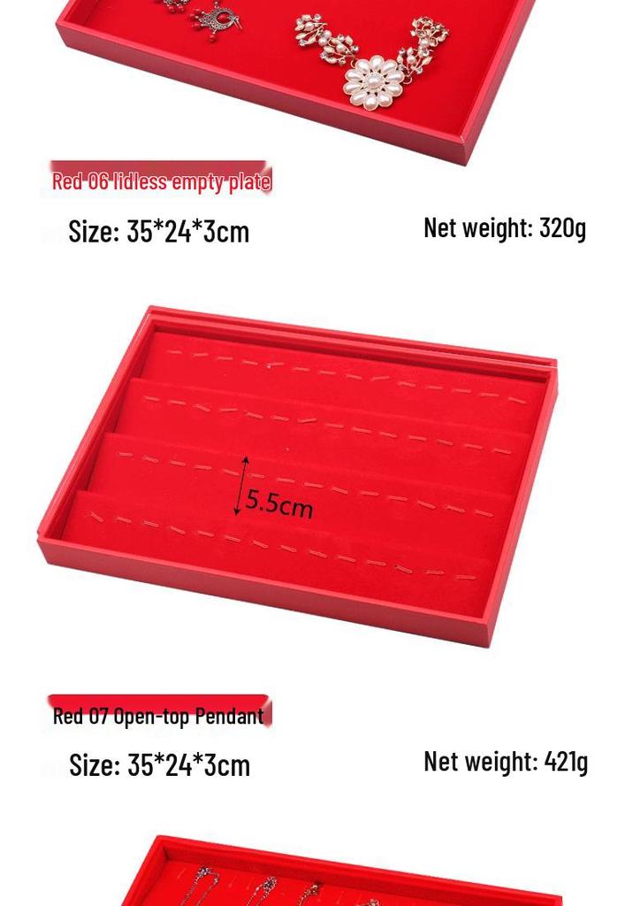 Red Jewelry Display Tray for Rings, Necklaces, Bracelets, and Earrings
