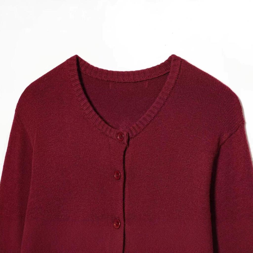Women's Autumn Round Neck Knit Cardigan - Versatile, Solid Color