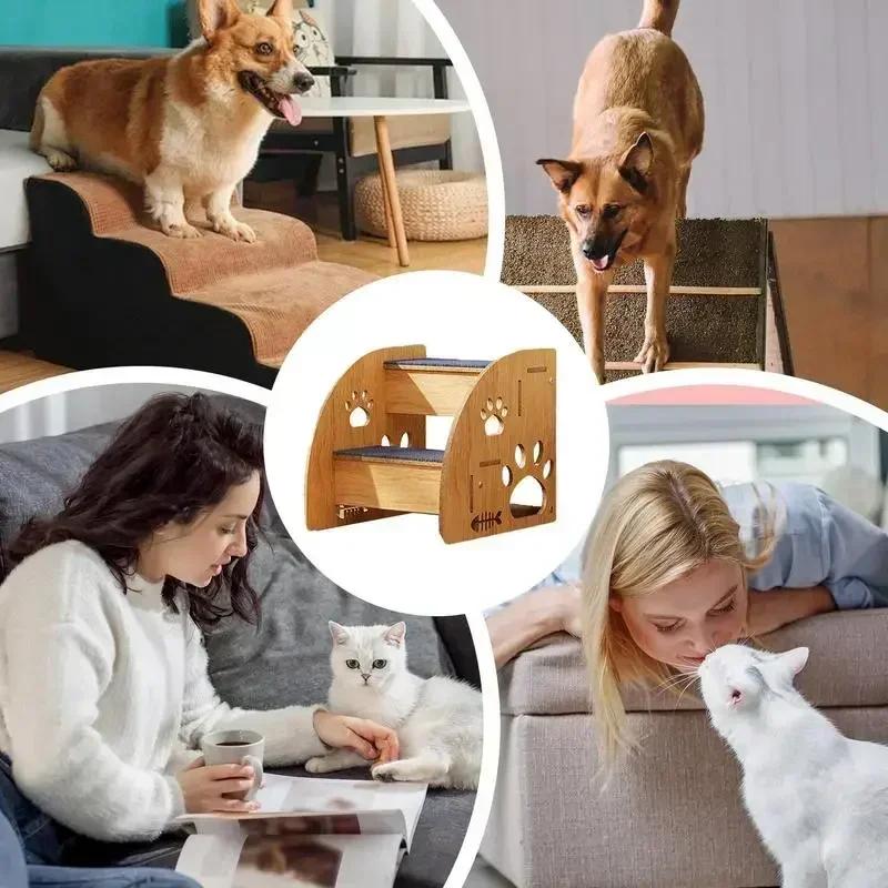 Pet Stairs For Bed Dog Steps Pet Stairs Dog Ramp High Bed Climbing Dog Bed Steps Non-Slip Wooden Dog Stairs For
