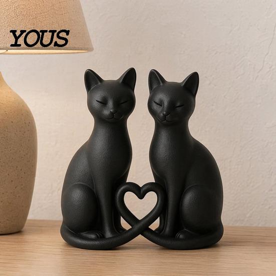 Love Heart Cat Decoration 3D Printed Couple Figurine, Minimalist Heart-Shaped Sculpture, Figurines Romantic Ornaments for Home Office Durable