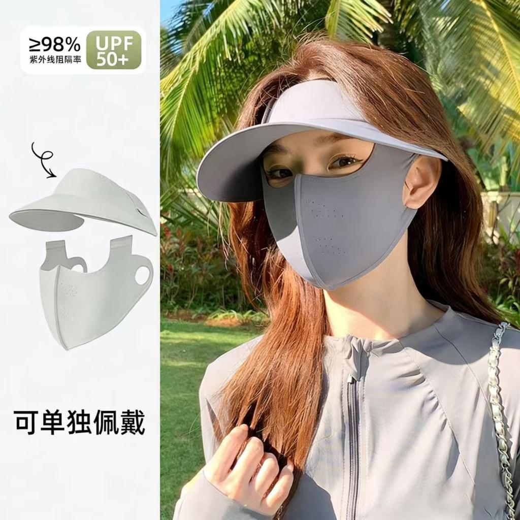 Women Full Face Uv Protection Large Brim Open Top Sun Hat With Integrated Face Shield