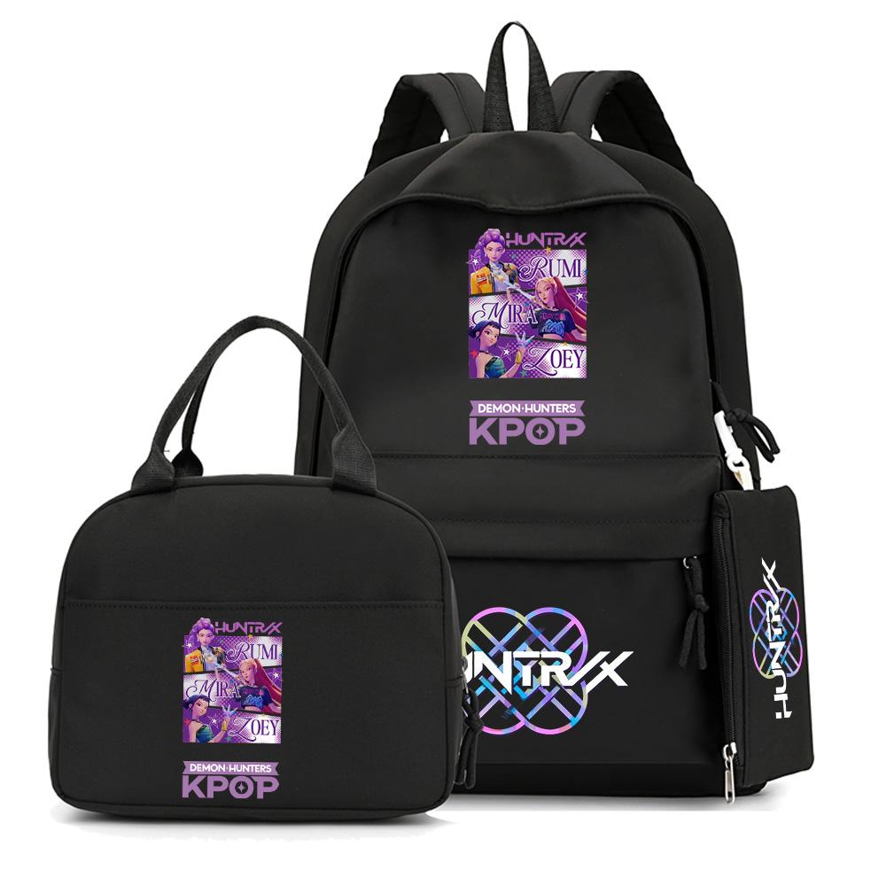 3Pcs/set Cartoon K-Pop Printed Backpack with Handbag Pencil Case for Teenager Student Boy Girl Schoolbag Bookbag Large Capacity Travel Bag Mochila