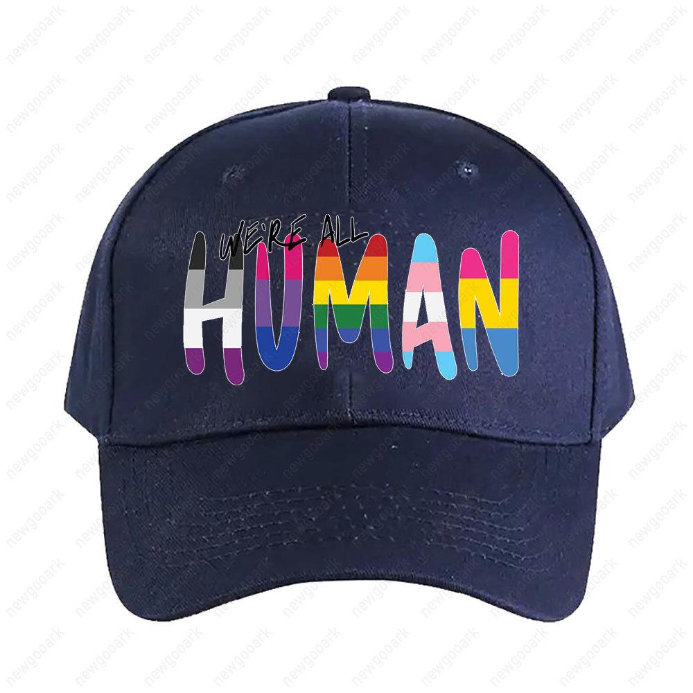 We're All HuUnisex Rainbow Stripes Cap Women Unisex Adult Peaked Hat Fashion Casual Adjustable Printed Baseball Caps Trucker Cap