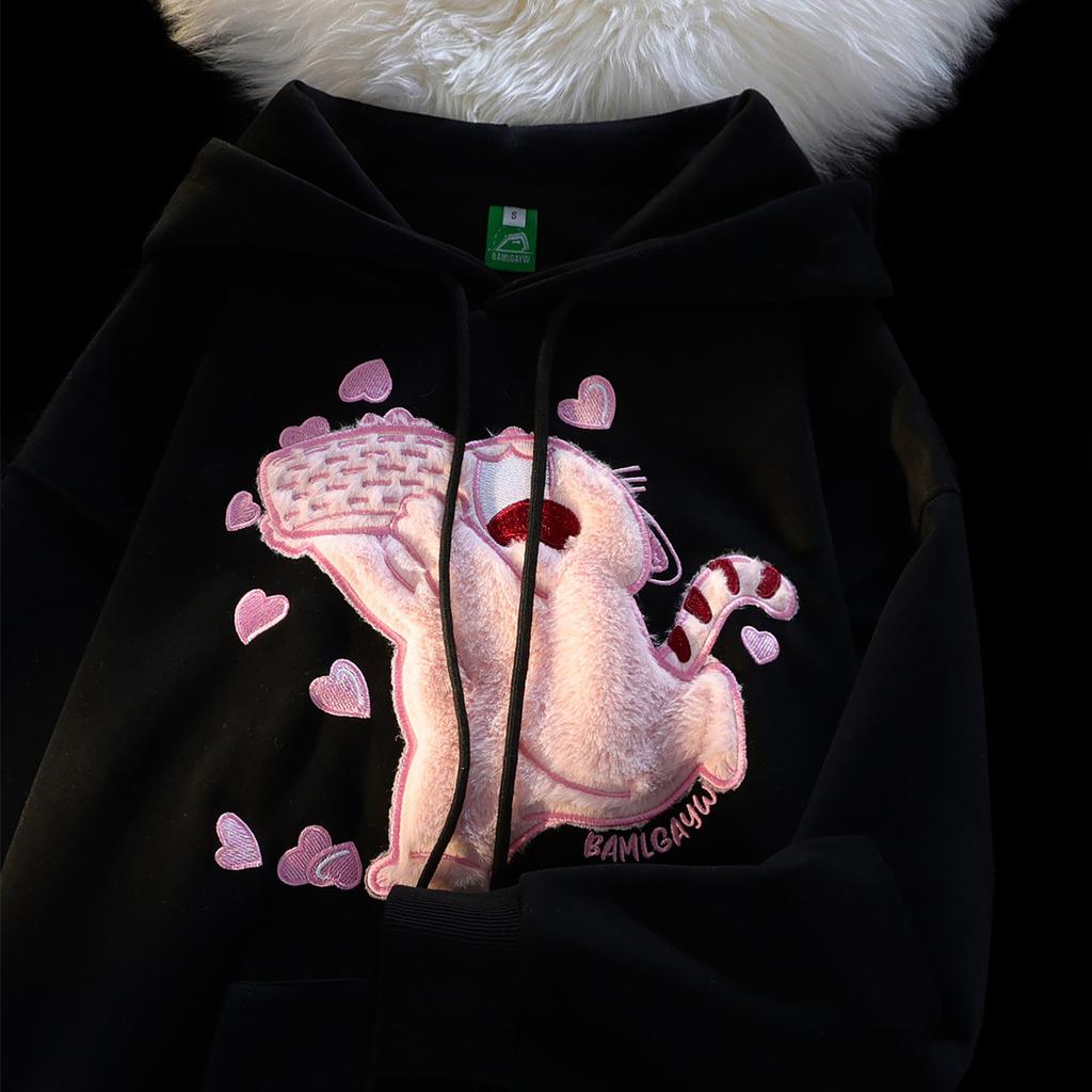 Japanese oversize super good-looking cat hooded sweater women's spring and autumn loose American lazy chic cute coat