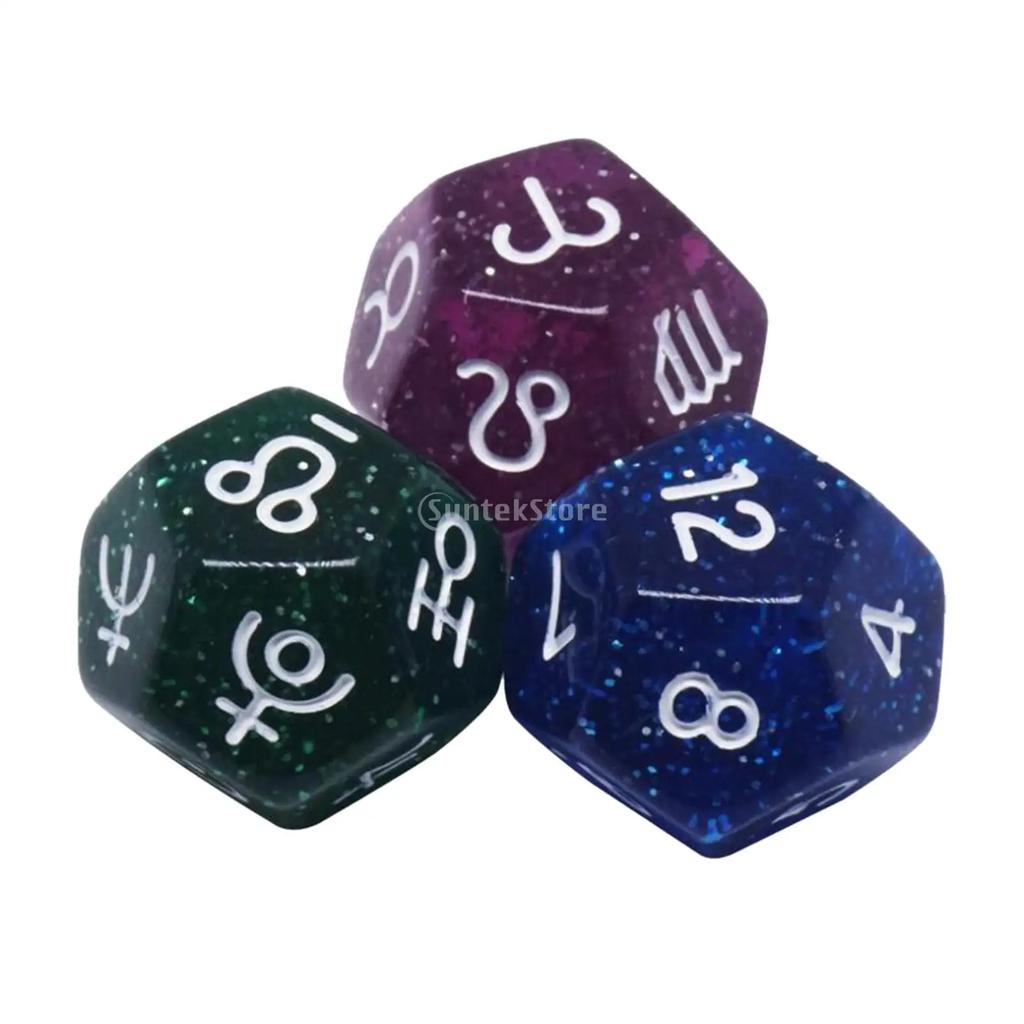 3x 12 Sided Dice Entertainment Toys Astrology Dice for KTV Role Playing Game Table Party Dice Multifaceted Party Game