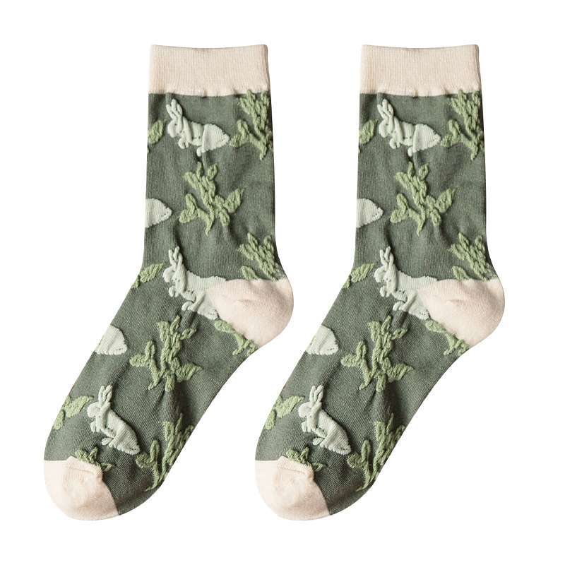 5 Paare/ Los Traumähnliche Damen Socken Harajuku Retro Stickerei Frühling 3D Strickerei Blumen Geprägter Druck Lolita Weihnachtsgeschenk