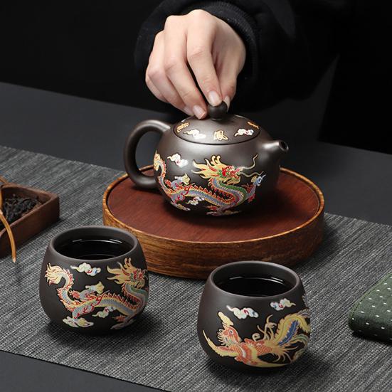 Tea Set Hand-made Dragon And Phoenix Color-changing Purple Clay Teapot Zisha Tea Kettle Premium Mineral Sand Tea Brewing Kit