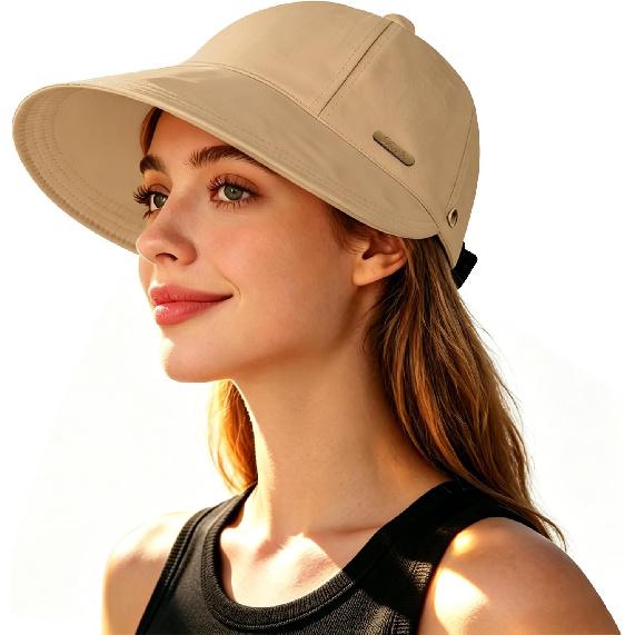 Women Sun Hat Wide Brim Hat Ponytail Baseball Cap Foldable Packable for Summer Beach Golf Hiking Fishing