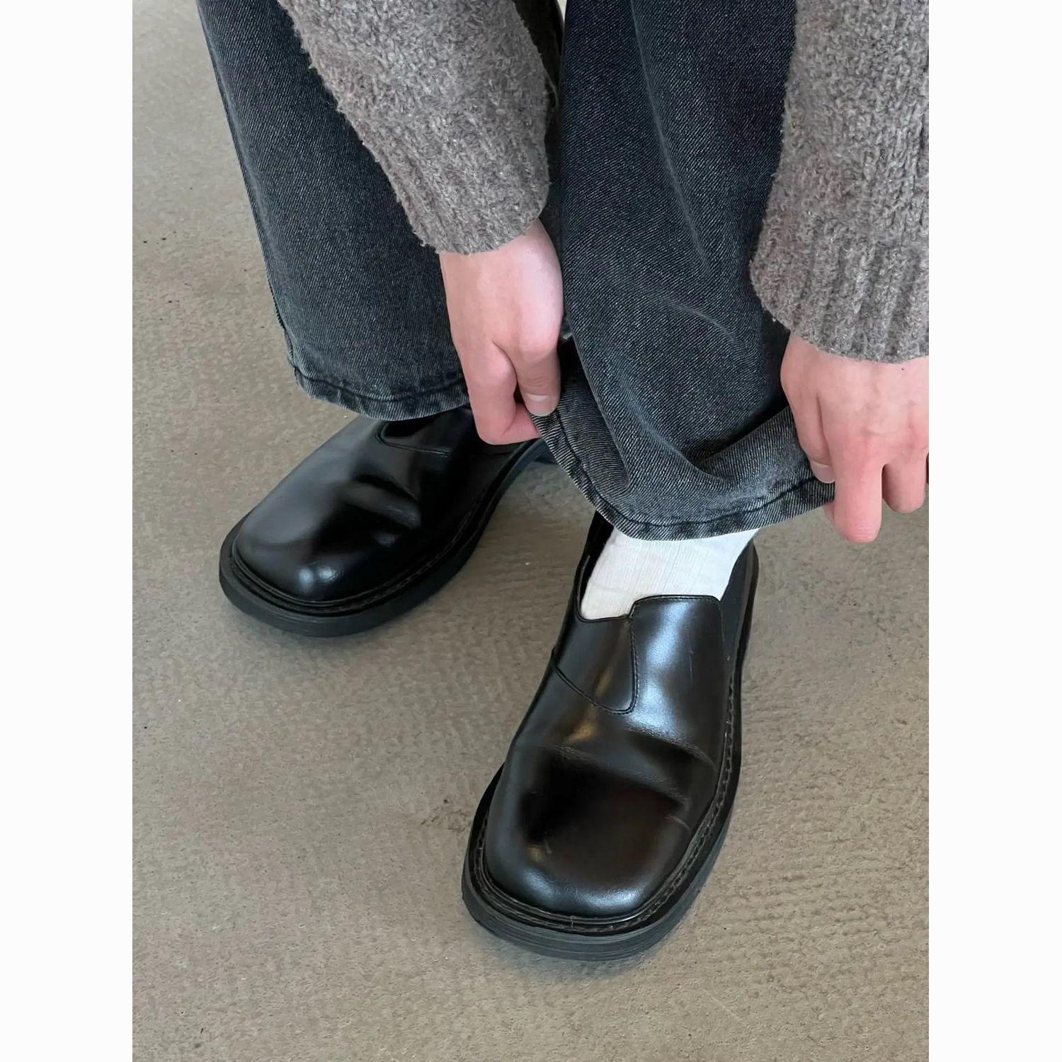 Fashion Shoes Cswo01 Men's One Foot Lazy Leather Trendy Commuting High And Low Toe Rubber Band Leather Trendy Derby Shoes Cm