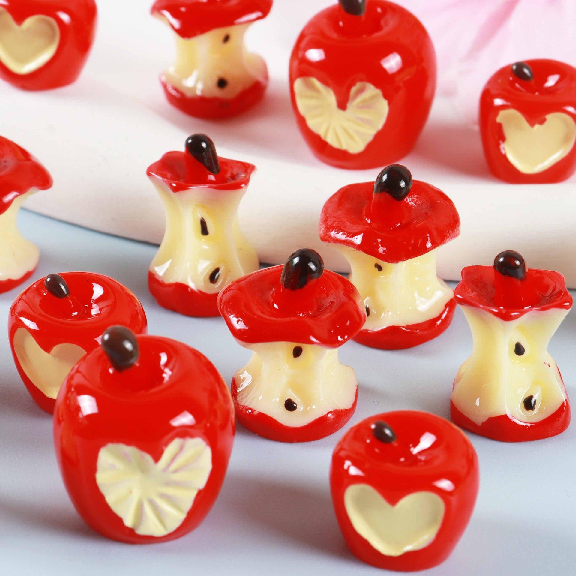 

10 Pcs 3D Heart Shaped Red Apple Core Resin Diy Fruit Keychain Phone Chain Pendant Craft Material Accessory For Kids