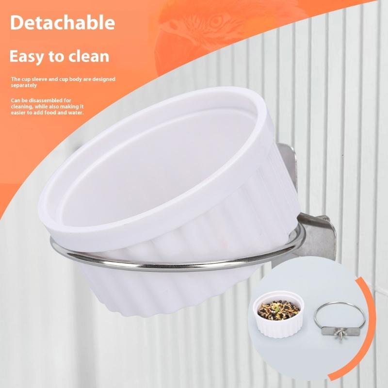 Detachable Bird Feeding Dish Cup,Bird Cage Water Bowl,Parrot Food Bowl with Clamps Holders Birdcages Coops Water Feeders