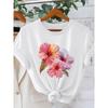 100% Cotton Soft Watercolor Hibiscus Flower Floral Print Casual Loose Fit Women's Crew Neck Short Sleeve Graphic T-Shirt
