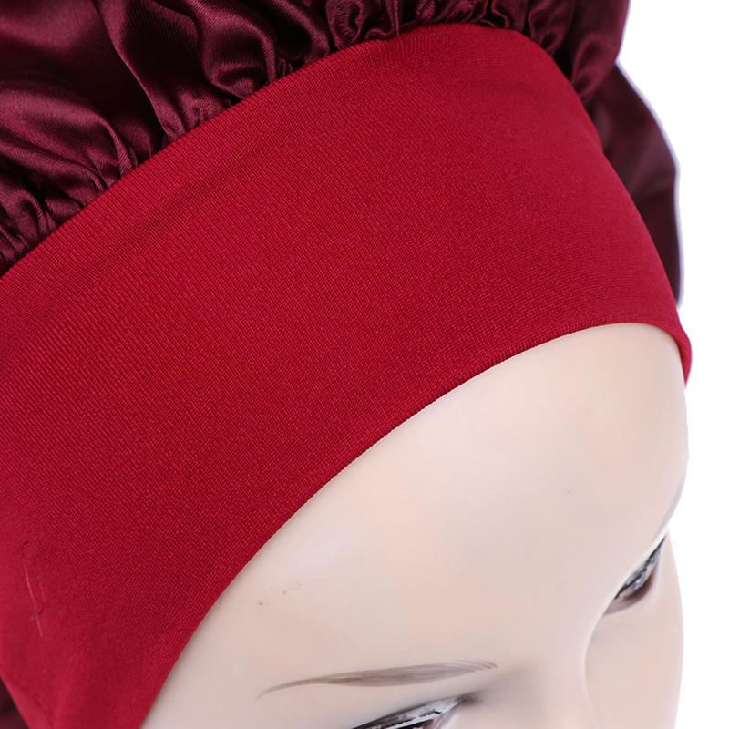 58Cm Solid Color Women Satin Bonnet Cap Night Sleep Hat Adjust Shower Caps
