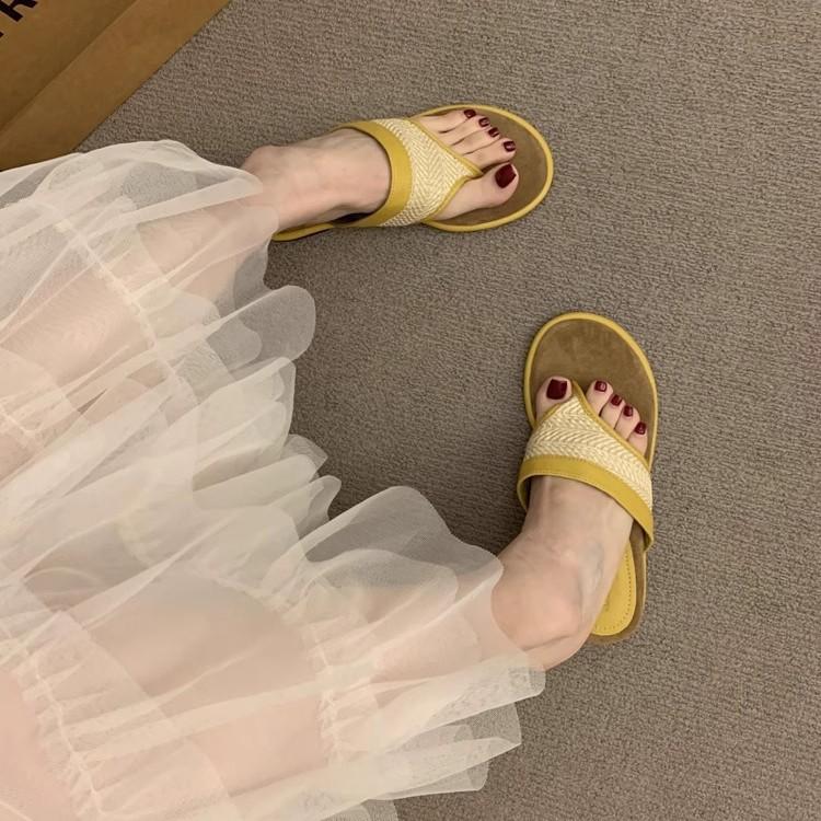 Retro bequeme vielseitige Keilabsatz Zehensandalen Damen Sommerbekleidung Römische Schuhe literarisch Mori schön Strand coole Hausschuhe