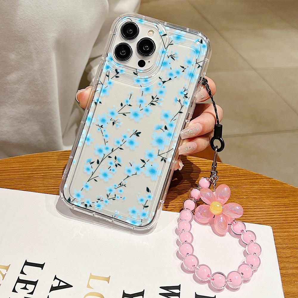 

Роскошный цветочный чехол для iPhone 11 Fundas iPhone 13 14 15 12 Pro Max XR 7 8 Plus X Xs 6 SE ремешок на запястье прозрачные мягкие чехлы из ТПУ For iPhone15 Pro Max