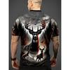 Men's Deer Print T-shirt Sports Short Sleeved Crew Neck T-shirt for Summer Outdoor Fitness Workout Men's Clothing