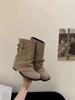 Fashion Autumn Winter Vintage Women Western Cowboy Boots Ladies Concise Thick Heel Short Botas Zapatos De Mujer
