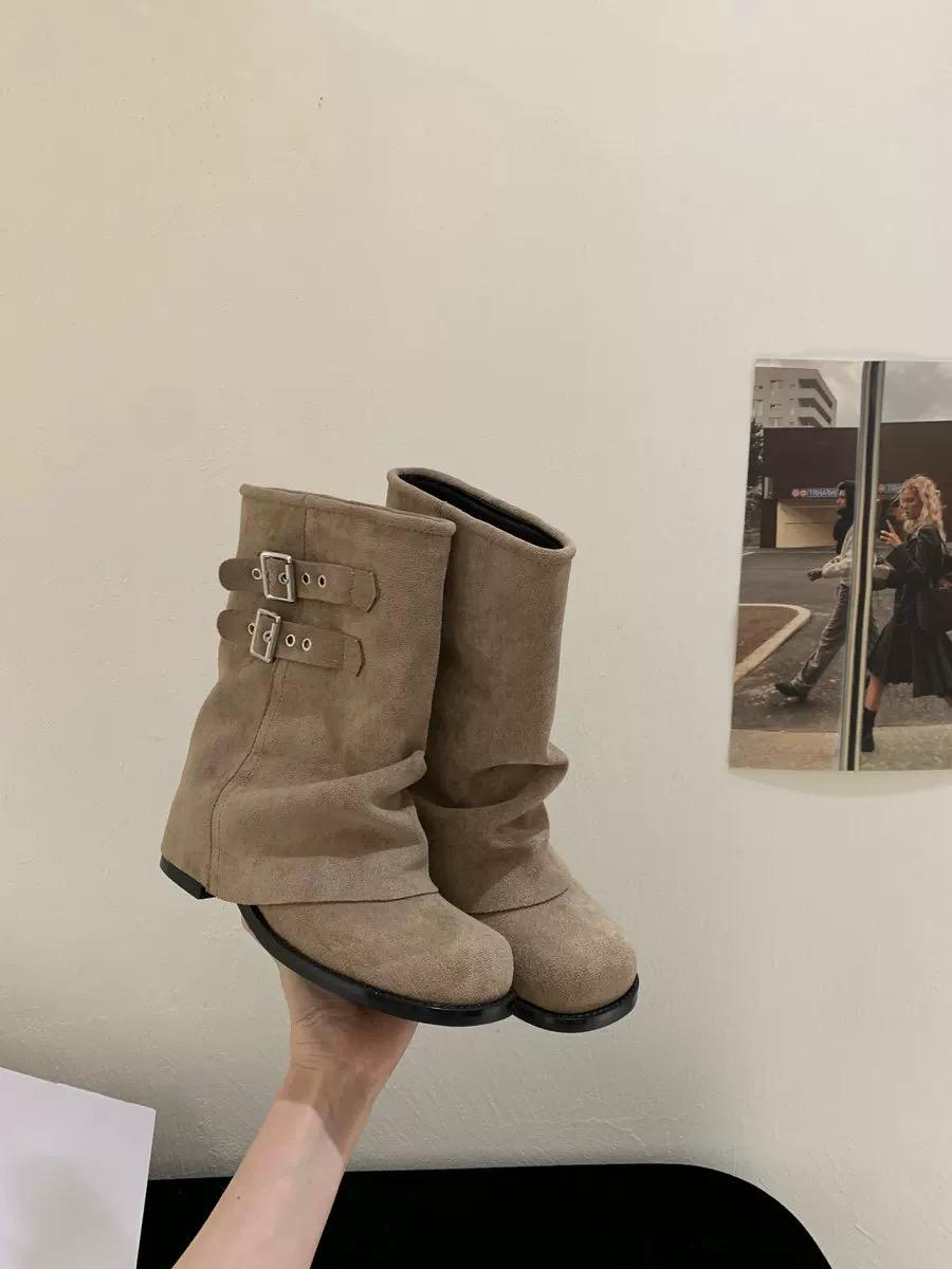 

Fashion Autumn Winter Vintage Women Western Cowboy Boots Ladies Concise Thick Heel Short Botas Zapatos De Mujer 35 хаки