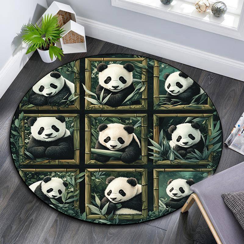 Pandas Round Area Rug,Carpet Rug for Living Room Bedroom Sofa Playroom Decor,Non-slip Floor Mat