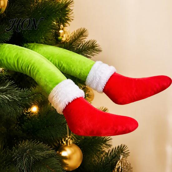 Funny Christmas Car Accessories 2Pcs Green Elf Leg Decoration, Plush Long Hair Hanging Cute Party Supplies Ornament for Home Fireplace Tree