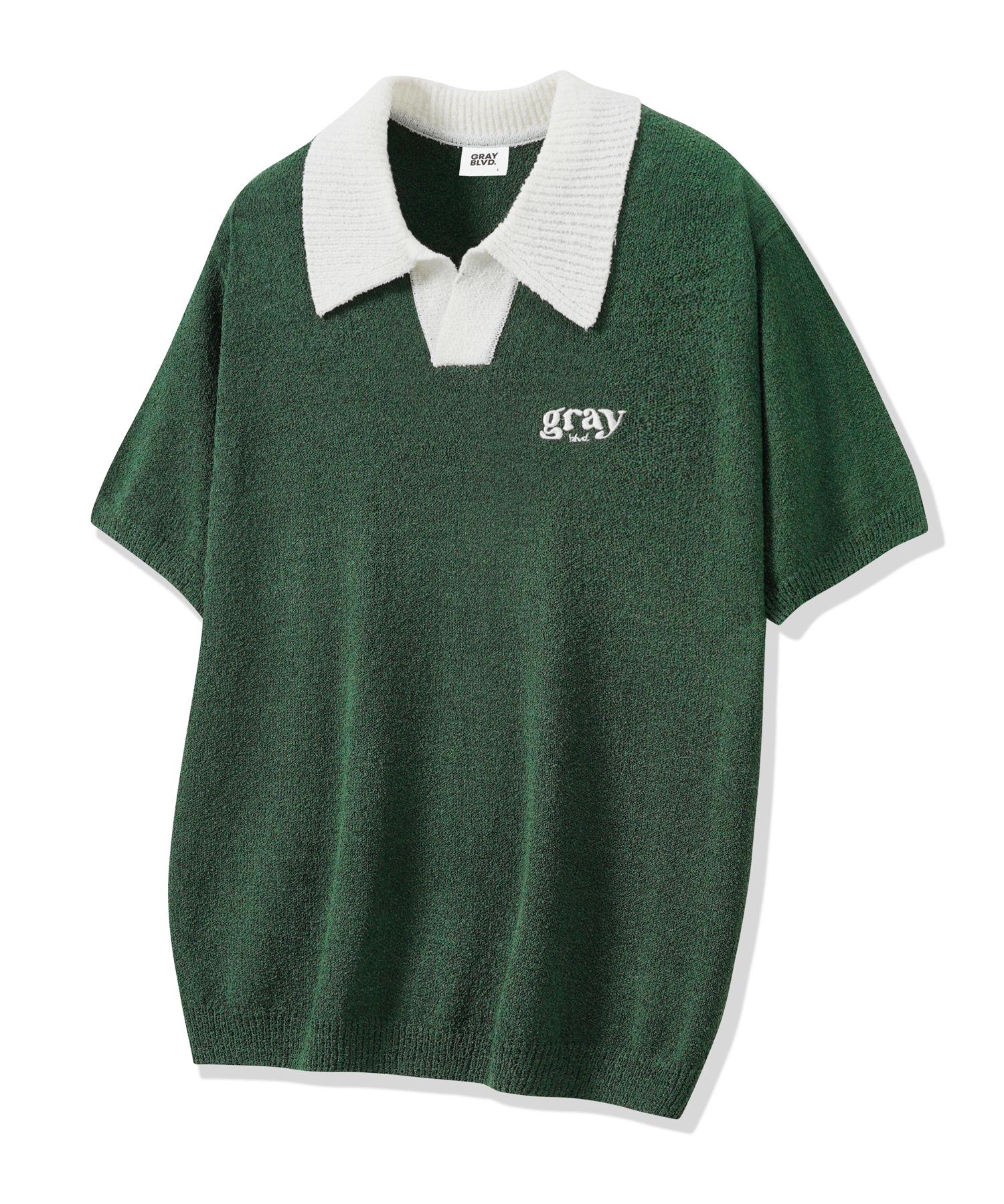 Gray Blubat Glow Open Collar Knit Short Sleeve Gkbst32 (Green) Black/M