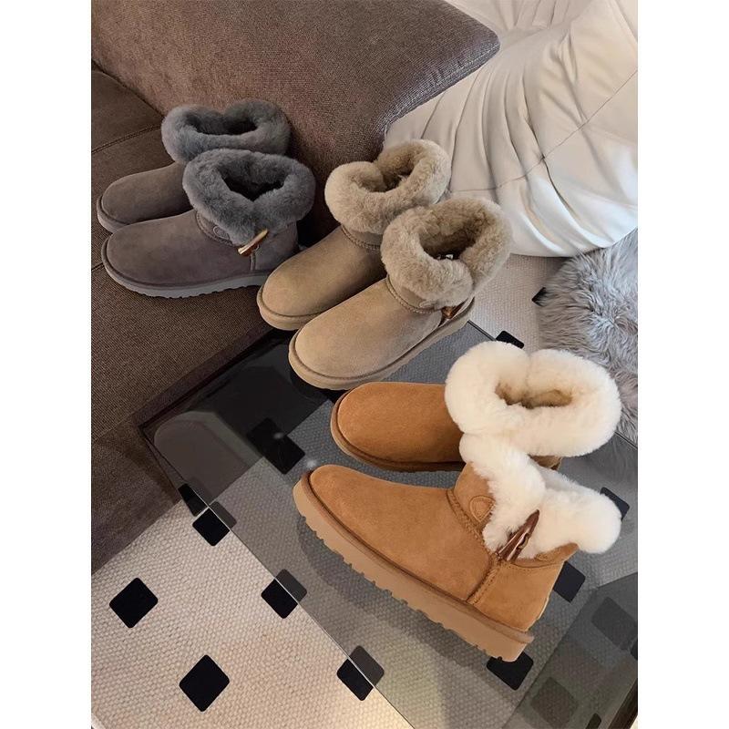 Buty zimowe damskie futro zintegrowane klamra róg krótkie buty antypoślizgowe ciepłe pikowane pogrubione buty bawełniane