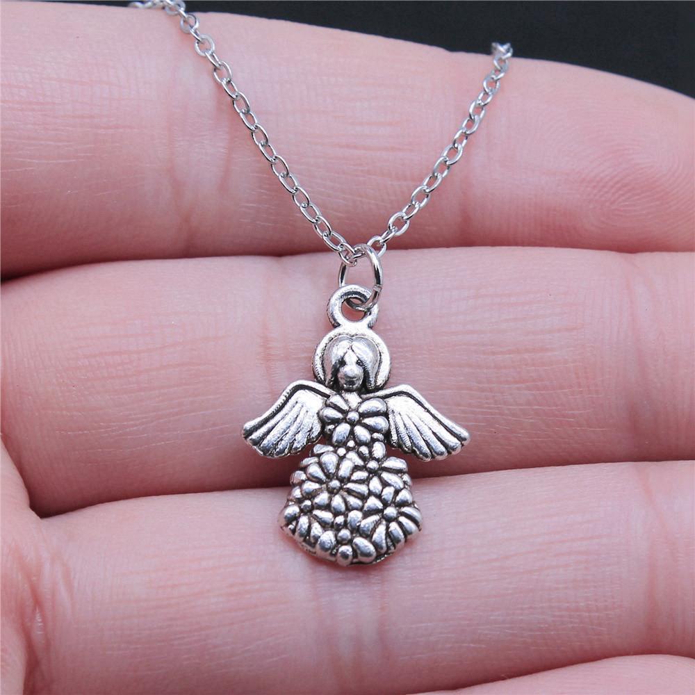 Peach Heart Angel Wings Sweet Pendant Antique Silver Metal Boys Collar Necklace High Quality Gift
