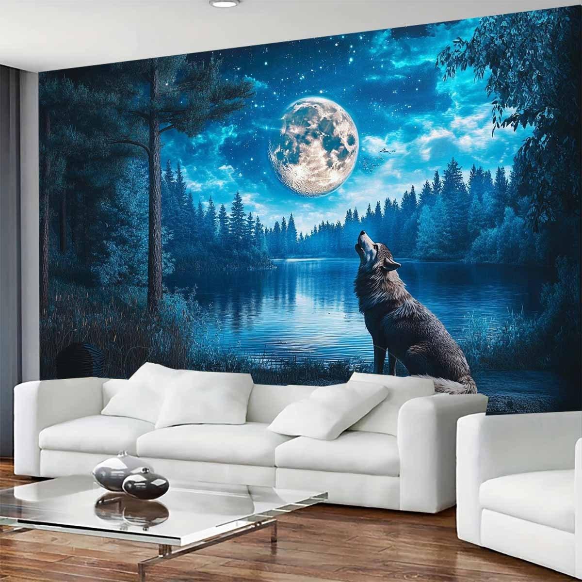 Lunar Howl Tapestry: A Wolf S Serenade Under The Full Moon For A Mystical Home Decor 100x150cm