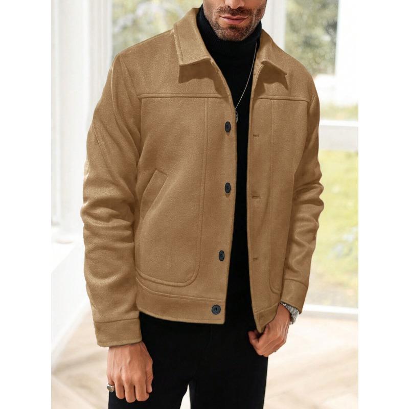 Men S Casual Long Sleeve Turn Down Collar Jacket Solid Color Multiple Colors