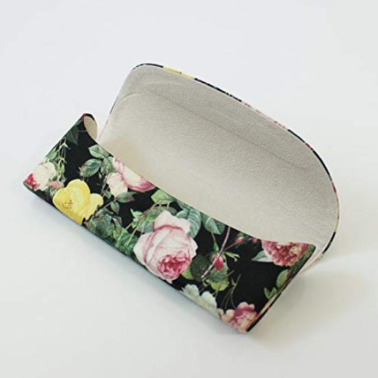 Redoute Rose Black Eyeglass Case