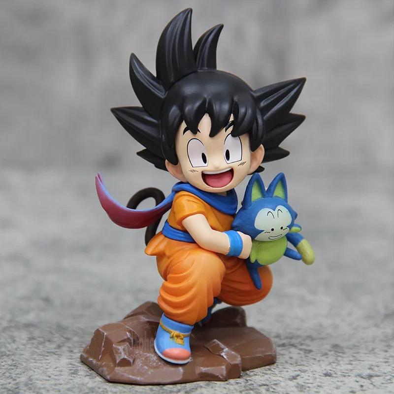 Dragon Ball Childhood Little Goku Hugs Puer Ya Mu Tea Little Follower Figures Doll Pvc Model Statue Collection Toy Ornamen Gift
