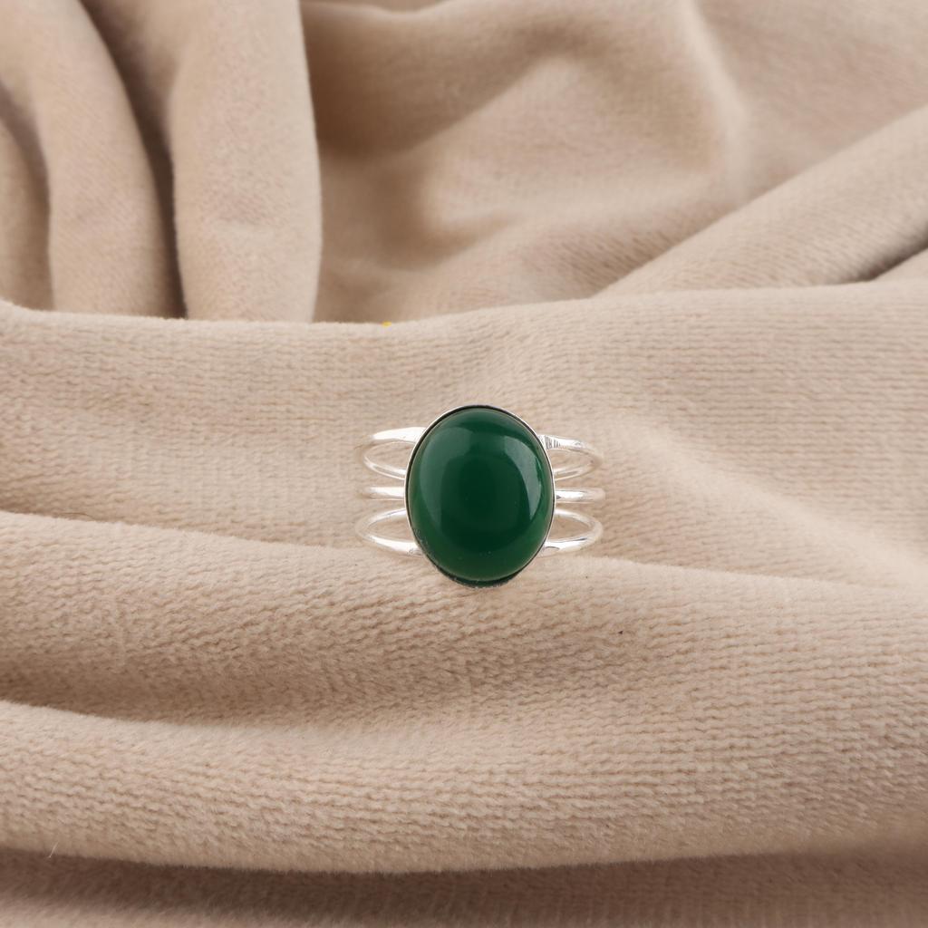 Natural Green Onyx Cab Gemstone 925 Sterling Silver Women Jewelry Partywear Ring For Anniversary Gift RR-73-23