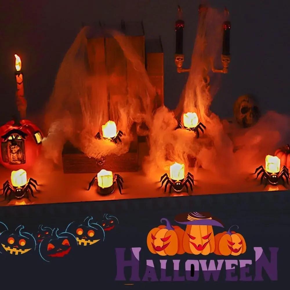 Halloween New Spider Candle Lamp Decor Led Electronic Luminous Decorative Atmosphere Lamp Desktop Small Ornaments Velas