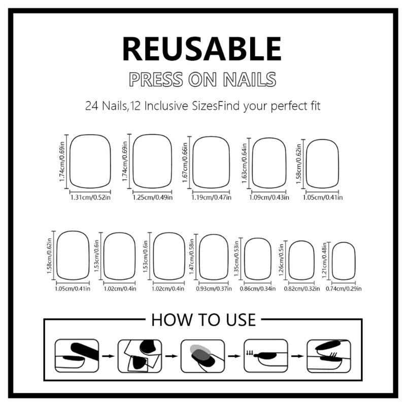 Square Press On Nail Flower Fake Nail Glues On Nail Artificial Acrylic Nail 12 Size 24pcs Stick On Nail for Women Girls