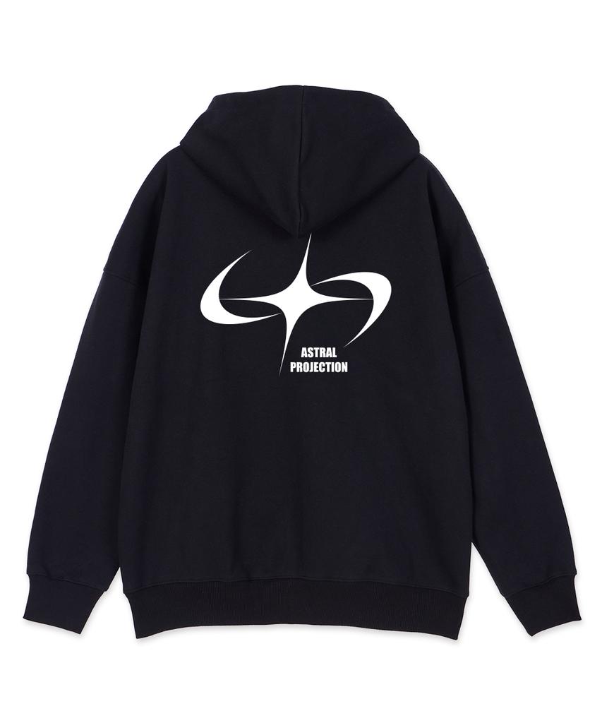 Astral Projection Star Swing Oversized Wide Shoulder Zip-Up Hoodie_Black