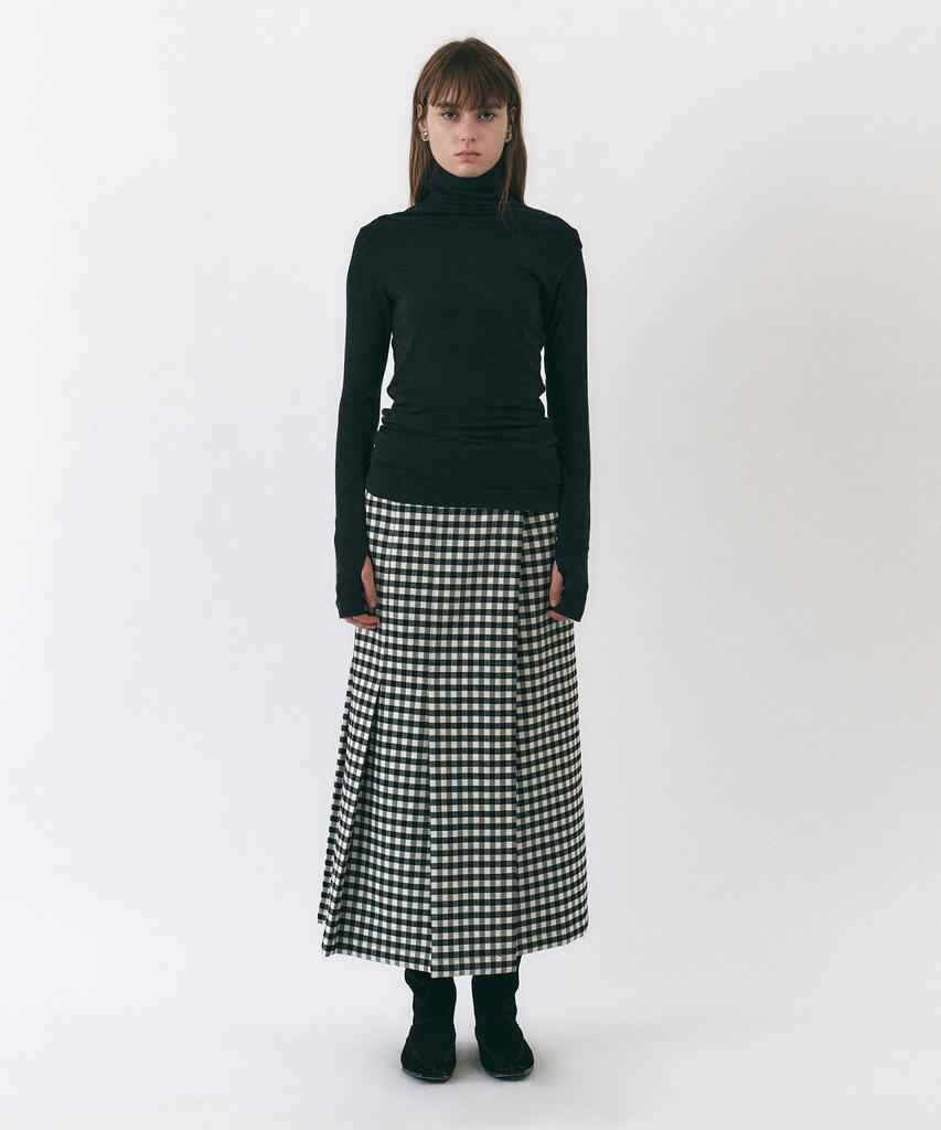 Yunse Asymmetrical Mono Pleated Skirt (Check)