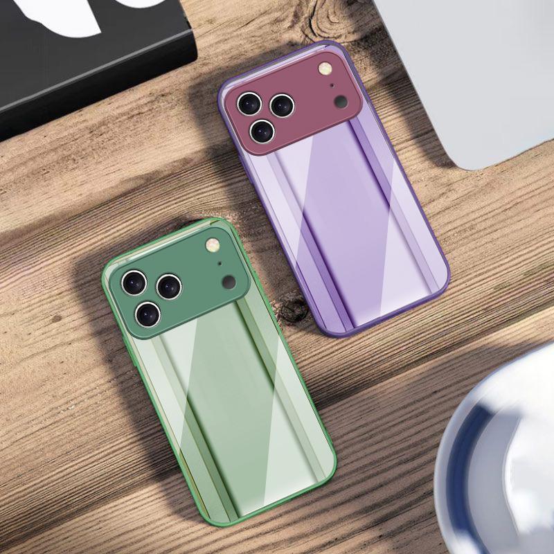 Golden Orange Border For iPhone 17 Air 16 E 15 14 13 Plus 12 Mini 11 17 Pro Max XR Xs Max 16E 7 8 Tempered Glass Phone Case