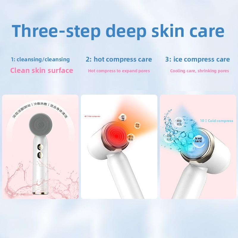 Household Facial Cleanser, Electric Cleaner, Silicone Face Washing Machine, Pore Cleansing, Soft Brush, Cold and Hot Compress, Beauty Instrument