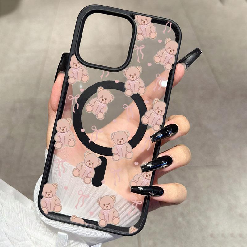 Cute Bear Bow Heart Phone Case For iPhone 17 Pro Max 16 Plus 15 14 13 12 16E 17 Air For Magsafe Wireless Charging Magnetic Cover